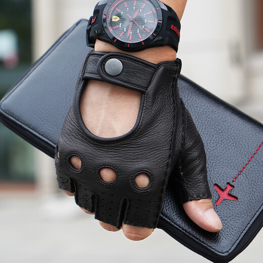 Lootis NOOLDERS men's half-finger retro driving deerskin gloves retro motorcycle riding driving gloves half thin dark brown M size