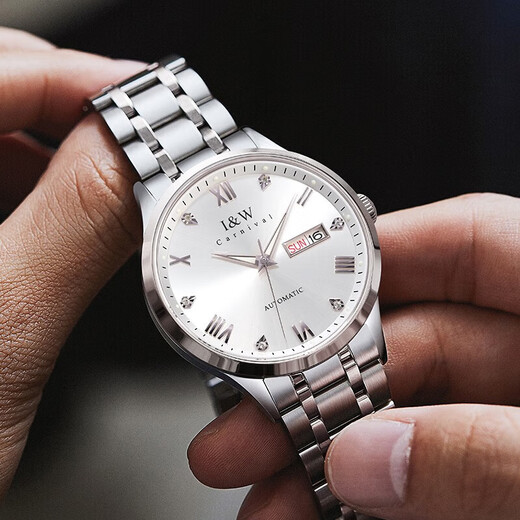 I/W CARNIVAL HWGUOJI Swiss Famous Watch Top Ten Brands Men's Full Automatic Mechanical Watch Imported Movement Double Calendar Luminous Waterproof Watch Aiwochi Silver Steel Band White Floor + Same Model + Exquisite Gift Box [679]