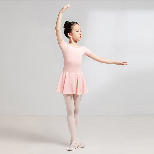 Sansha ballet children's jumpsuit with skirt, girls' short-sleeved practice clothes, dance examination clothes Y3554 pink M