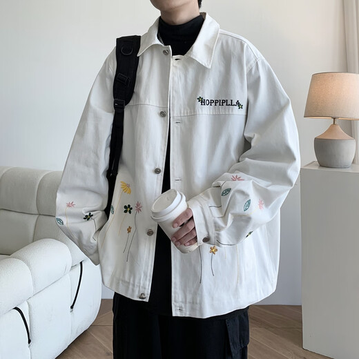 NEW OR MODE American casual shirt jacket men's fashion trendy brand loose large size clothes embroidered design new jacket men black XL