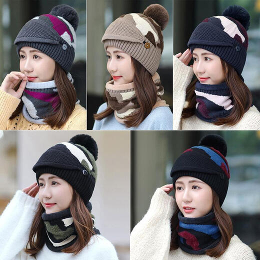 KAROND new product elderly hats for women autumn and winter hats for women autumn and winter Korean style trendy plus velvet warm three-piece set fashionable and versatile winter ear protection knitted wool hat black and blue warm three-piece set [hat++ scarf]