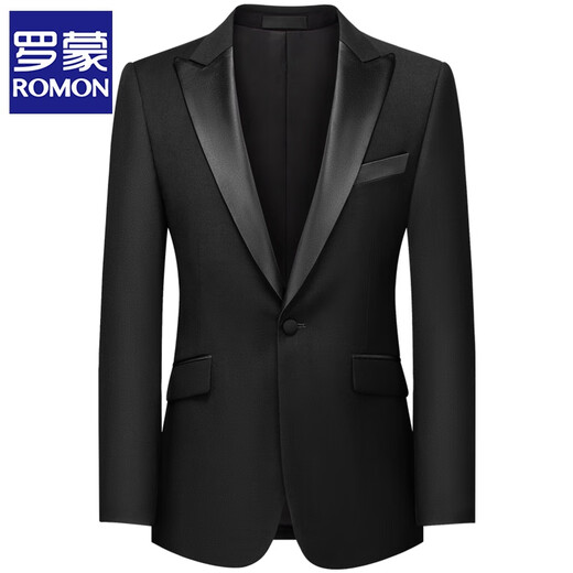 ROMON haute couture suit with lapel collar, groom's wedding suit, men's three-piece slim and handsome tuxedo dress, 3166 black narrow green fruit collar, three-piece suit L/46