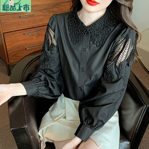 艾妃琳刺绣纯棉衬衫女2025年秋装新款时尚绣花白色衬衣宽松百搭长袖上衣 CY9227 白色 S 【建议75-95斤】