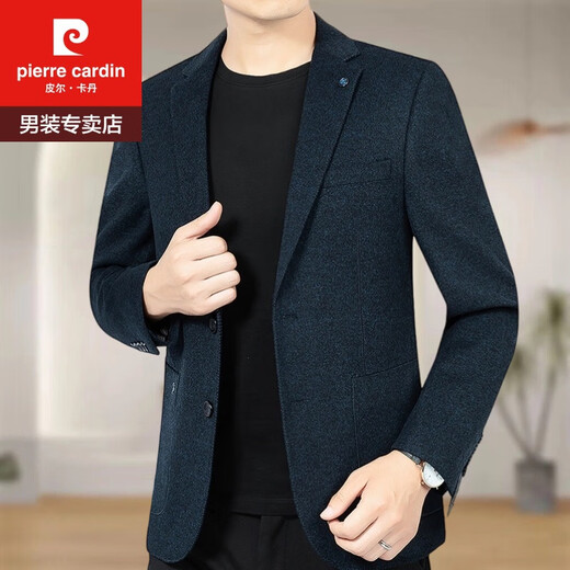 Pierre Cardin Woolen Suit Business Casual Men's Jacket Autumn and Winter Single Suit Slim Young and Middle-aged Suit 82162 Black Fine Line 185/2XL160-170Jin Jin is equal to 0.5 kg