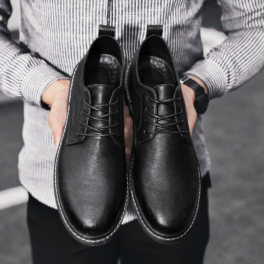
LWOK new casual leather shoes fashionable men's shoes Korean version men's business shoes men's formal shoes versatile flat shoes trendy shoes 9920 black 41