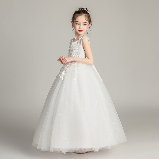 Dev Ake Kinderkleid Girl Prinzessin Rock Moderatorin High-End Piano Performance Evening Kleid Kleid mit kleinem Mädchen Hochzeits Sommer Big Boy BX683 Langhändler weiße 150 (vorgeschlagen 61-70 Jin [Jin ist gleich 0,5 kg])