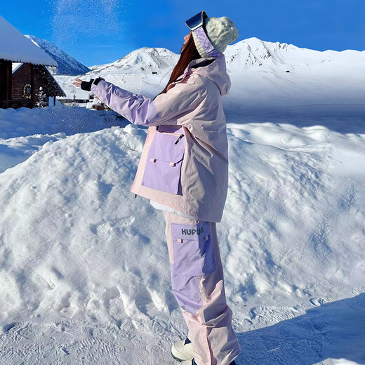 酷峰新款韩版滑雪服男女加厚保暖防水单双板装备分体滑雪衣裤情侣雪衣 奶粉粉套餐B（联系客服备注） S