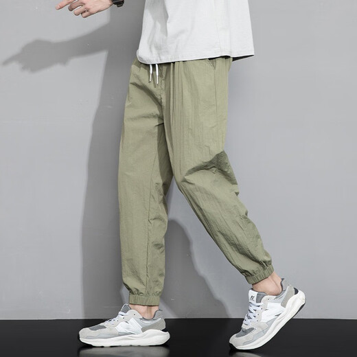 真维斯（JEANSWEST）裤子男士休闲裤2025新款宽松束脚九分裤运动潮牌夏季薄款冰丝长裤 880绿色 L 码
