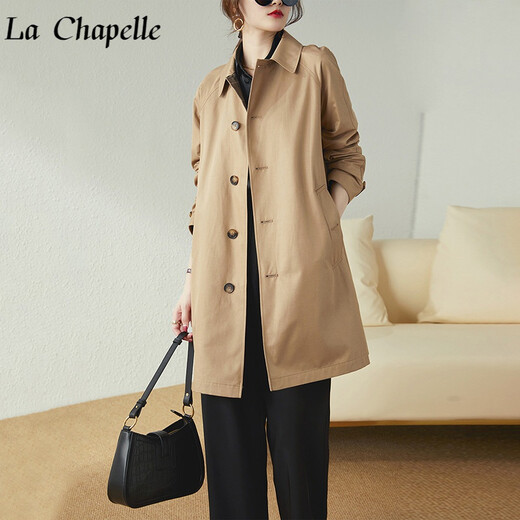 ROMON (ROMON) windbreaker women's autumn and winter 2024 autumn and winter mid-length British style drooping versatile slim and fashionable age-reducing jacket Khaki L