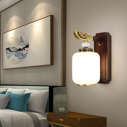 Yifei Eyphi Nueva lámpara de pared de estilo chino Copper 2025 Nuevo estilo chino Lámpara de pared de la lámpara de pared de la lámpara de pared de la pared lámpara de pared Lámpara de pared de una cabeza de pared-5009 [brazo de la lámpara de madera sólida]
