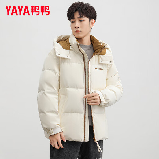 鸭鸭（YAYA）王一博同款羽绒服男短款冬季新款城市时尚休闲保暖外套HY 米白色 XL