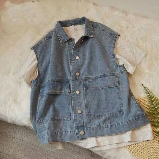 
RONGXITU sleeveless vest workwear denim vest girlfriend girl punk student punk loose style internet celebrity horse clip jacket trend 0703 9901# blue [collect priority shipment] S recommended 80-100Jin [Jin equals 0.5 kg]