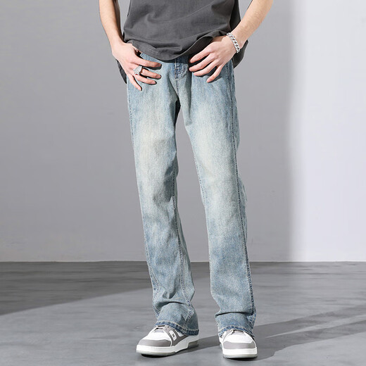 
Jeans men's American high street retro denim 2025 spring and summer new trendy brand straight-tight light casual long trousers 9901 blue 3XL