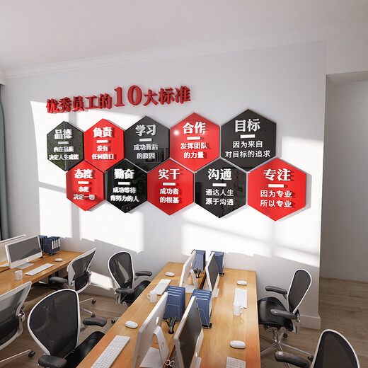 Maoyu ausgezeichneter Mitarbeiterstil Enterprise Company Büro Kulturdekoration Aufkleber Factory Workshop Inspirierender Slogan 0382 Top Ten Standards - Schwarz + Rot + Weiß klein (Breite 1500 mm, Höhe 724 mm)