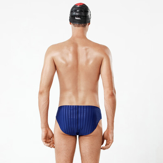 英发（YINGFA） 专业竞速三角泳裤 男 带排水线速干防水专业比赛训练游泳裤 蓝色(条纹) 2XL (腰围86-90cm/33-35码)