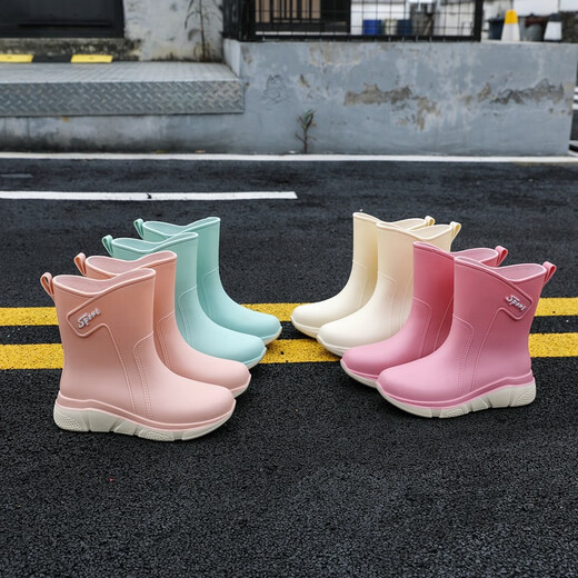 Bottes de pluie Aole Chaussures en caoutchouc pour femmes pour femmes Adult Fashion Kitchen Anti-Slip Plus Velvet Rain Boots 2024 Nouveau anti-résistant 640 Pink Plus Coton peut être détaché [Sélectionner une taille plus grande] 36
