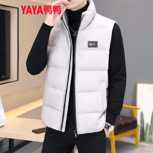 Duck Down Vest Short Style Autumn and Winter New Style Stand Collar Business Casual Comfort Versatile Men's Warm Outer Wear Vest PG Black L (175)