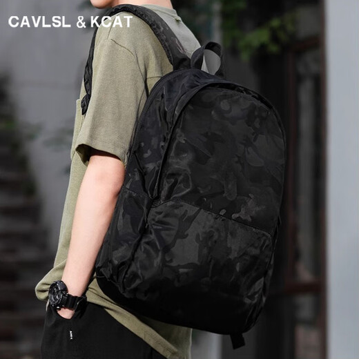 CavlslKcat双肩包男士休闲背包旅行笔记本电脑包轻便大容量初高中大学生书包 黑色（升级版）