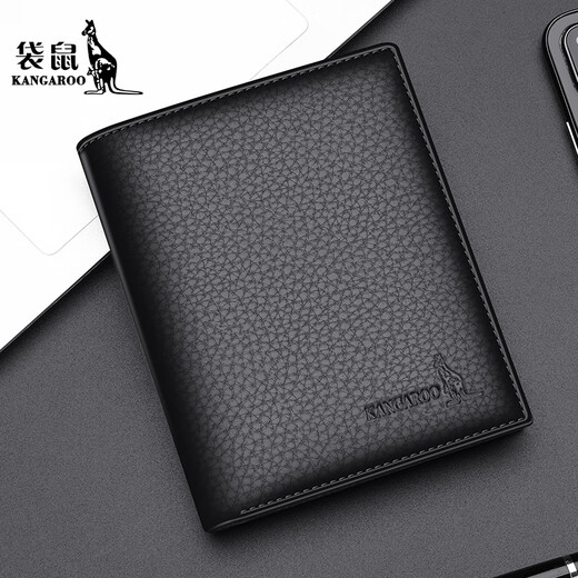 Portefeuille kangourou portefeuille en cuir court masculin style vertical 2025 Nouvelle burée de vache à glissière à la mode portefeuille épaissage du portefeuille noir