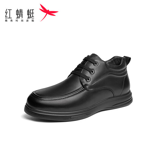 Red Dragonfly casual high-top business leather shoes autumn and winter men's cotton shoes middle-aged plus velvet dad shoes WTD43136 black 40