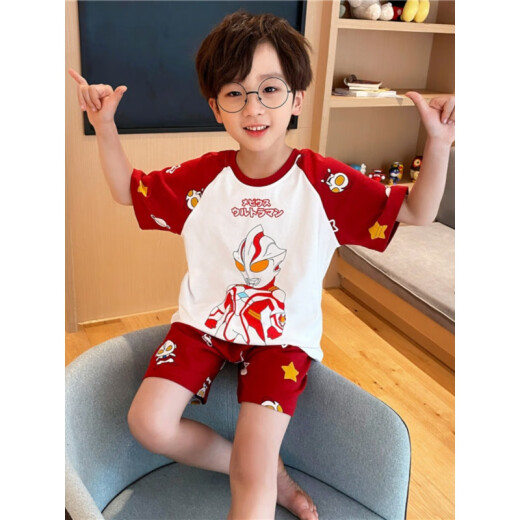 Disney boys' pajamas summer 2024 new short-sleeved cotton suit summer men's children's little boy cartoon Ultraman QD-2250814 code [height 125-135CM weight 55Jin [Jin equals 0.5kg]]