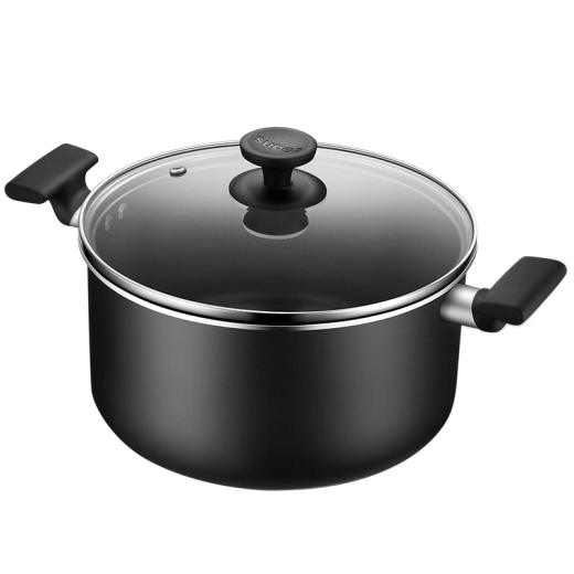 SUPOR non-stick soup pot household non-stick multi-functional binaural porridge stew pot induction cooker gas stove universal 24cm deep black anti-scald soup pot + steam grid + silicone spoon