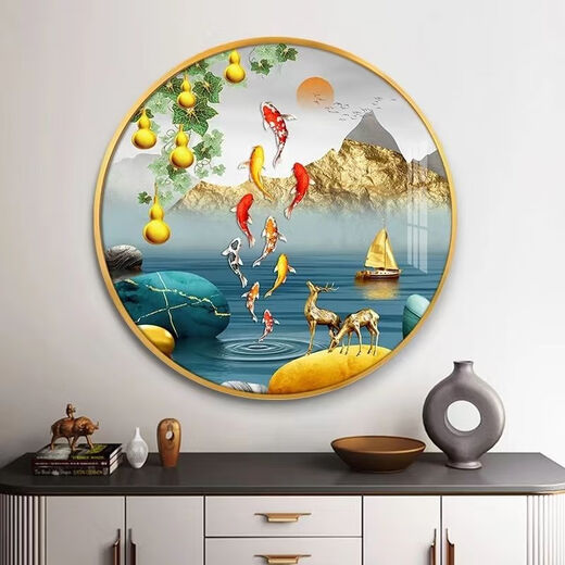 OLOEY入户客厅玄关装饰画现代简约正对门走廊过道墙画圆形晶瓷镶钻挂画