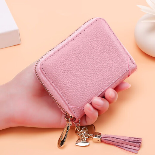 Maiweini-Kartenbeutel für Frauen mit großer Kapazität von Frauen Multi-Karten-Position Real Cowide Card Clip Anti-Diebstahl-Karten-Beutel-Bankkarten-Zertifikat Set 40 Kartensteckplätze-Bean Pink [Anti-Diebstahl-Bürsten-Anti-Demagnetization]