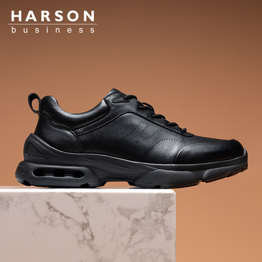 Hazen first layer cowhide men's shoes genuine leather business casual leather shoes men's commuter sports leather shoes high-end light luxury casual shoes autumn black 44