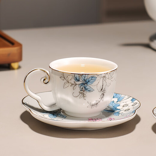 Yanze New Chinese Tea Set Living Room Light Luxury High-end Afternoon Tea Teapot Teacup Complete Gift Box Cup Set Blossoming Silver Gray 15-piece Set-Hanging Rack