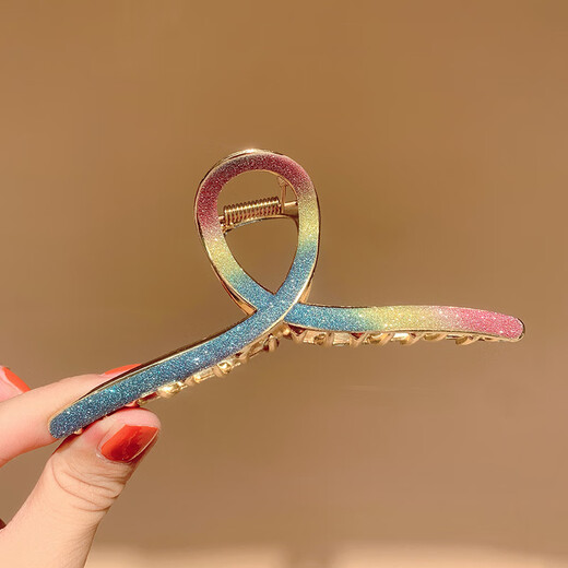 BARY REEF's new Internet celebrity shark clip frosted texture metal gripper hairpin hairpin back of the head textured hairpin for female adults black shiny gripper clip (11cm)