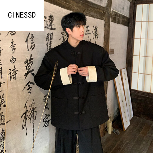 CINESSD新中式男装西服冷淡系感外套痞帅中山装夹克黑色订婚礼服夏季 黑色【西裤】 高质量 XL 135-150斤
