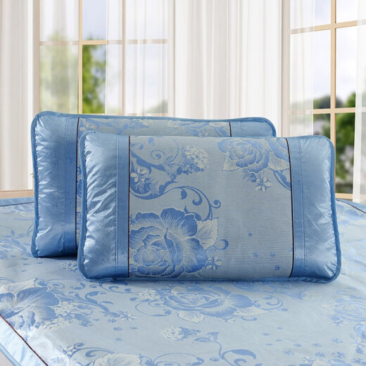Antarctic summer ice silk mat 1.8m bed air-conditioned mat 1.5m double mat 1.2 foldable single dormitory three-piece set Swaying Flowers - Blue 90*190cm two-piece set (mat + pillowcase 1)
