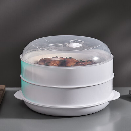 Suitable for Galanz microwave steamer, steamer with lid, steaming box, steaming tray, microwave bowl, used for rice, steamed buns and dumplings heating box, plastic steamer container, large white two-layer (with 1 steaming cloth)