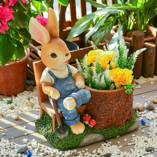 Yimingyuan Garden Decoration Courtyard Floor-standing Simulation Cartoon Rabbit Ornament Living Room Balcony Creative Arrangement Animal Sculpture Backrest Rabbit