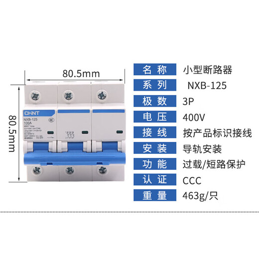 正泰（CHNT）正泰NXB-125大电流空气开关3p断路器大功率80A100a125安小型总闸 NXB-125 3P 100A