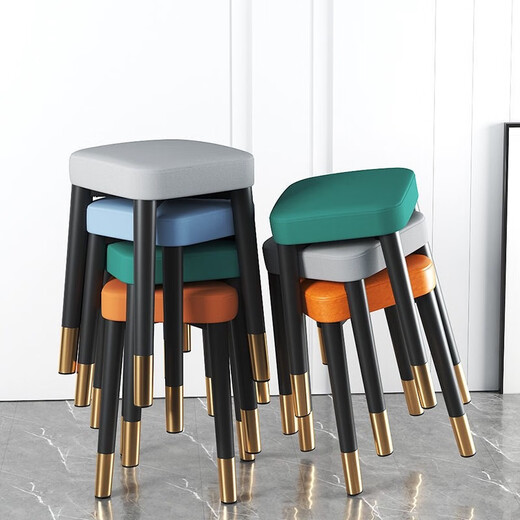 Chunshao Stool Home Chair Thickened Stackable Dining Chair Square Stool Modern Simple Bedroom Dressing Table Cosmetic Stool Living Room Light Gray Technology Cloth (Upgraded Thickened 45cm High)