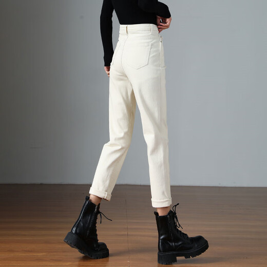Дуэт World Straight Jeans для женщин с флисовой новой осенью и зимой высокой талию сгущенными свободными для похудения упругими женски