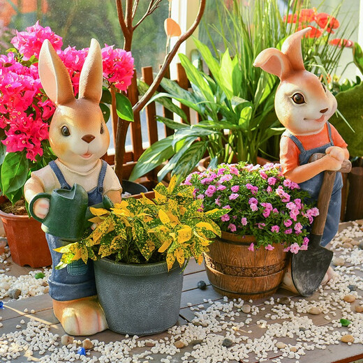 Yimingyuan Garden Decoration Courtyard Floor-standing Simulation Cartoon Rabbit Ornament Living Room Balcony Creative Arrangement Animal Sculpture Backrest Rabbit
