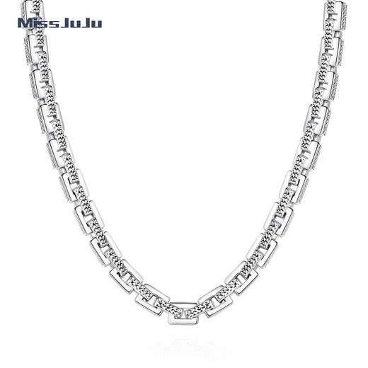 Miss JuJu pt950 platinum necklace men's platinum necklace domineering airtight card base shows a thick square chain car flower version 41-43g long 57-59cm thick about 3.5mm