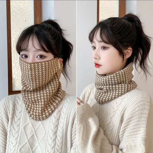 赫僮 围脖冬季女韩版挂耳面罩保暖护颈脖套百搭加厚防风寒口罩DG-2466 黑白棋盘格