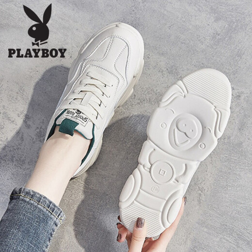 Playboy (PLAYBOY) Fashion Casual Shoes Women's Shoes Autumn Versatile Dad Shoes Female Students Piggy Bottom White Shoes Women's Heightening Sports Shoes Women 010 Meters Green 38