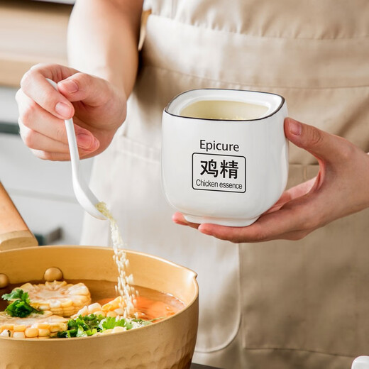 Duo Meiran household white ceramic seasoning jar seasoning combination set seasoning box kitchen seasoning jar salt shaker seasoning bottle jar 2 black line white jars - with wooden board