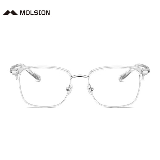 MOLSION陌森眉架眼镜架肖战同款男女眼镜框可配度数防蓝光眼镜MJ6180 B90银色|透明 框+陌森防蓝光1.67片(800度内)