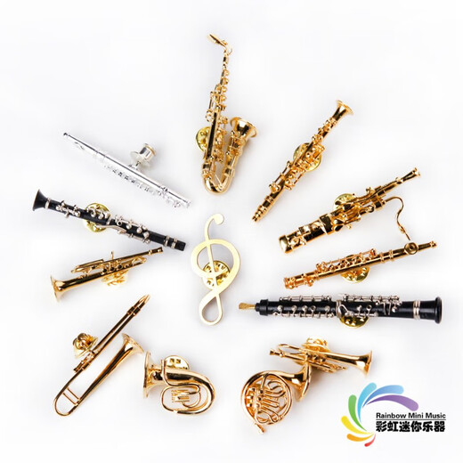 QUAMER Gold Store Mini Saxophone Trumpet Trombone Tuba Flute Bassoon Brooch Western Instrument Model Saxophone Brooch