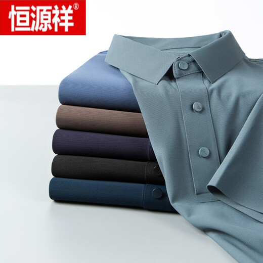 恒源祥（HYX）2024男士高端冰丝无痕短袖t恤抗皱高弹polo.衫夏季冰凉休闲体恤衫 墨绿1421 170/M