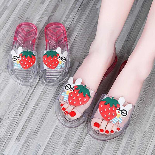 Dwayne Personalisierte Kristall Sommer Mode Frucht Eltern-Kind-Hausschuhe Hausschuhe Hausschuhe rutschen transparente koreanische Version außerhalb weicher Boden Strandsandalen für Frauen 688 Erdbeer niedliche Kaninchen Frauenschuhe Größe 37 Größe 23,5 cm in der Länge