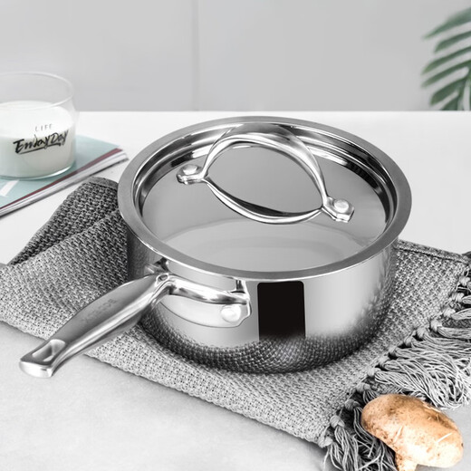 BODEUX baby food pot, baby small milk pot, non-stick pot 304 stainless steel, household uncoated gas induction cooker, universal knight milk pot 16cm