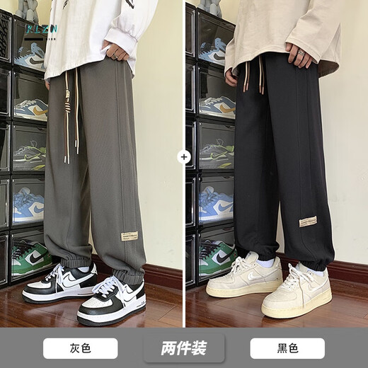 RLZN胖子大码休闲裤子男夏秋季宽松大码垂感重磅束脚运动裤子休闲长裤 K1049黑色 M 90-115斤