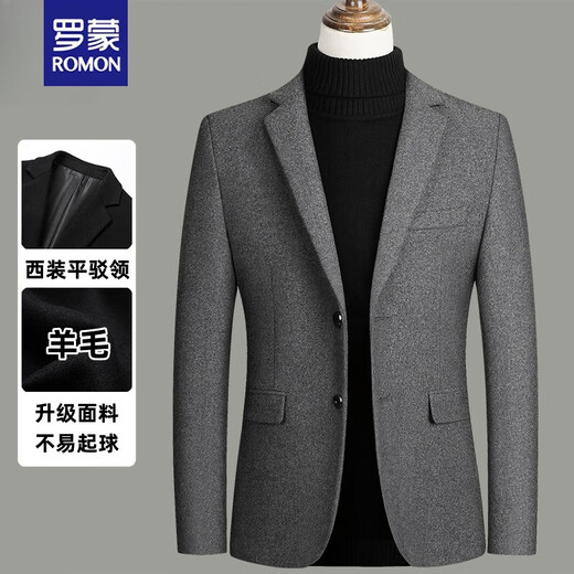 ROMON's new fashion blazer men's autumn and winter middle-aged business casual small suit fit woolen suit jacket men gray hot sale XL 135-150Jin Jin equals 0.5 kg